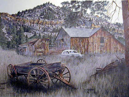 Old Homestead and Wagon
